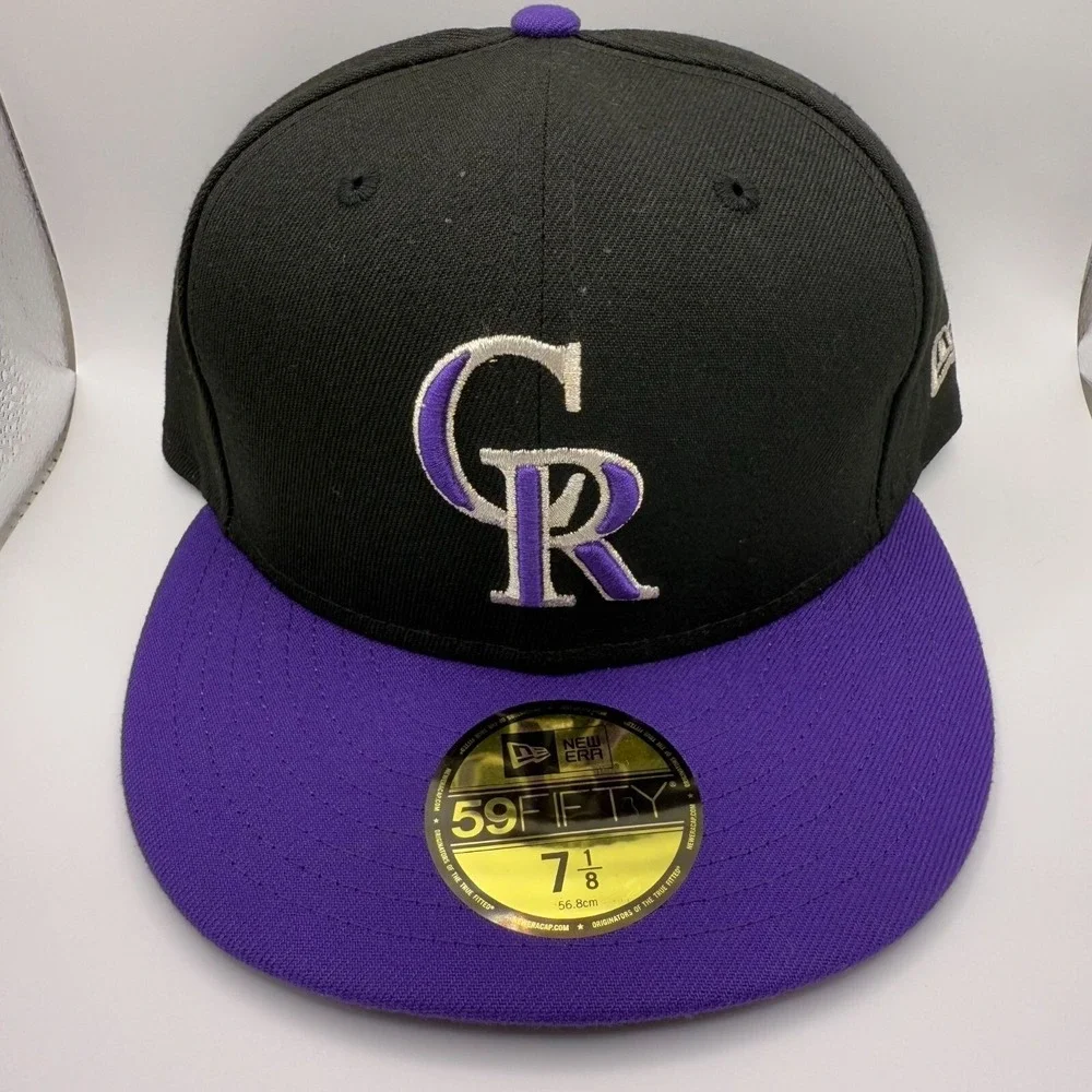 New Era 59Fifty Colorado‎ Rockies MLB Fitted Hat Black /Purple Size 7 1/8